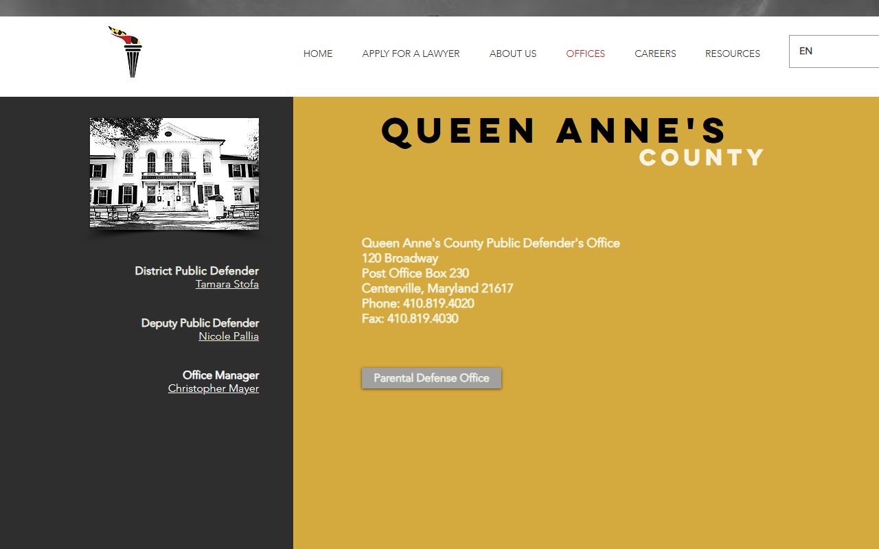 Queen Anne's County arrest records Public Defender office page