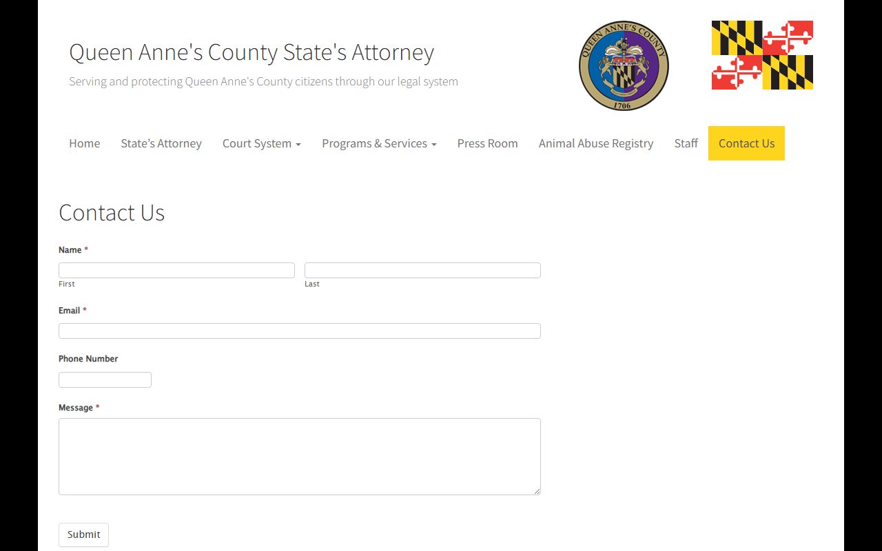Queen Anne's County court charges State's Attorney contact form