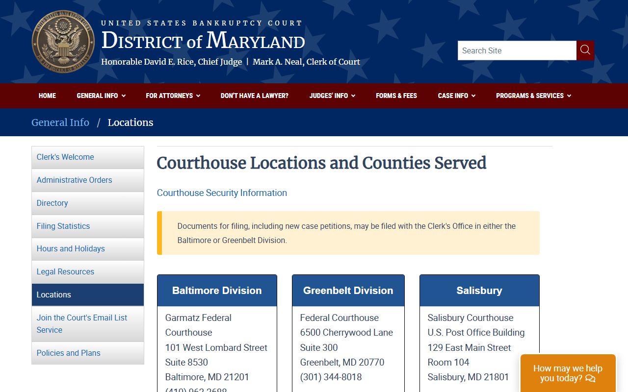 Queen Anne's County criminal court records federal bankruptcy court locations