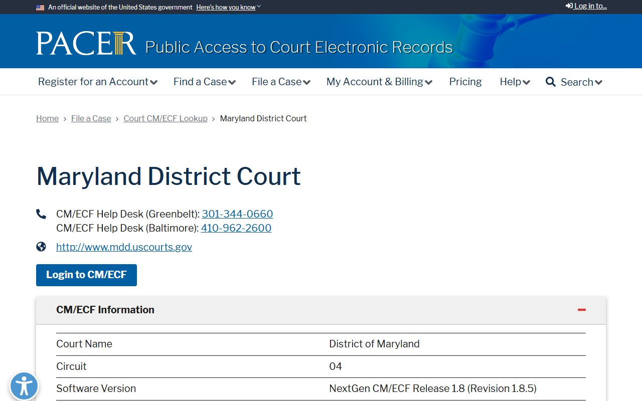 Queen Anne's County criminal court records PACER Maryland District Court lookup