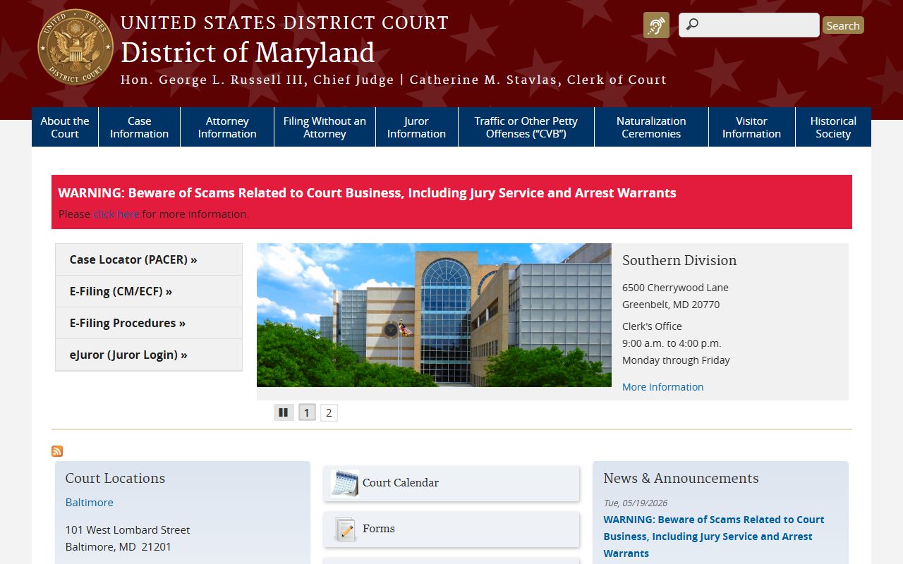Queen Anne's County criminal court records federal District of Maryland page