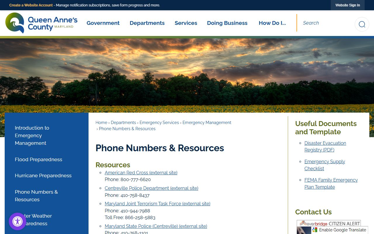 Queen Anne's County Circuit Court public safety phone resources