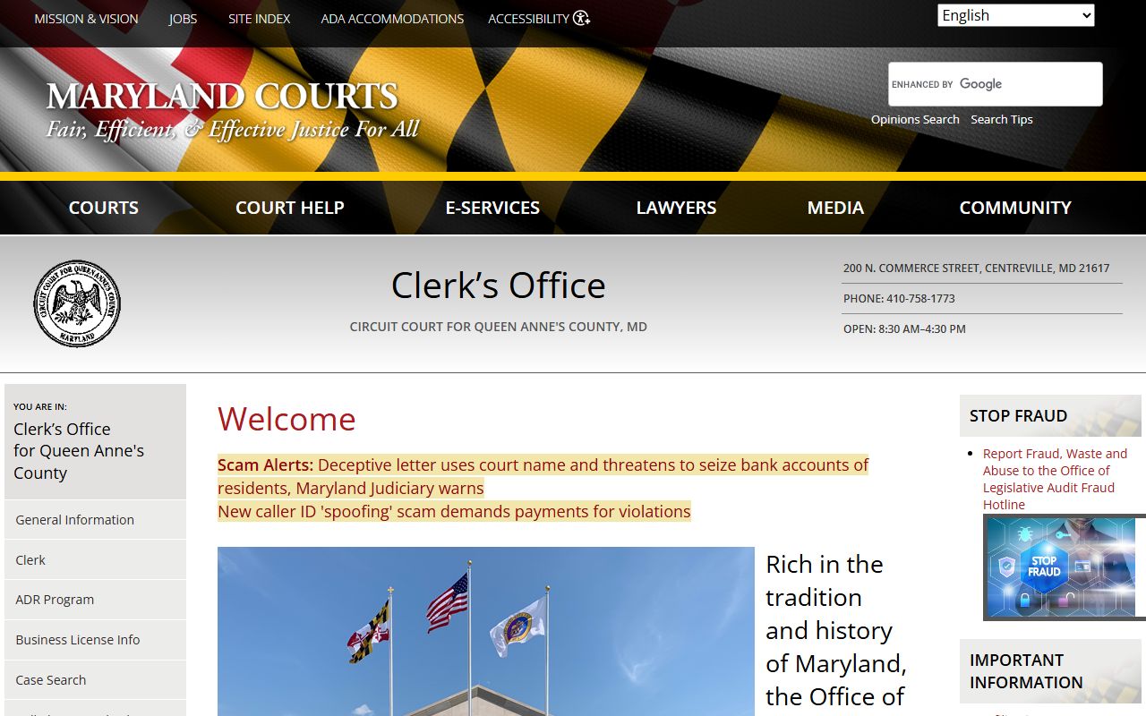 Queen Anne's County court records Clerk and Circuit Court page