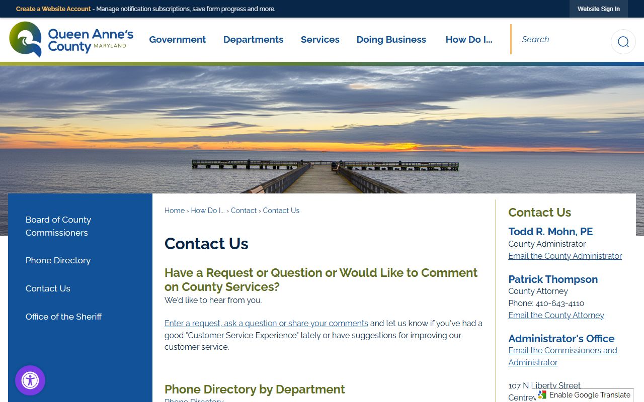 Queen Anne's County court records county contact page