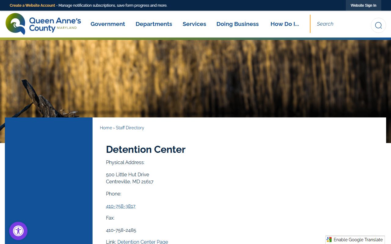 Queen Anne's County inmate records Detention Center staff directory