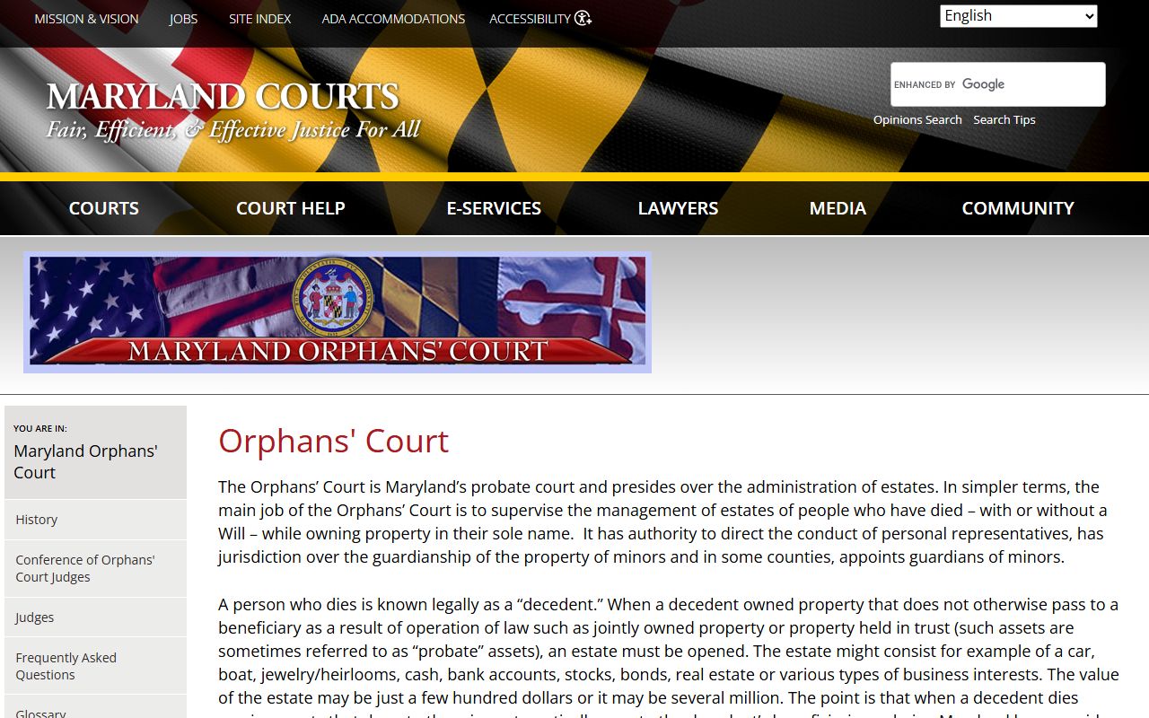 Queen Anne's County marriage and divorce records Maryland Orphans' Court overview