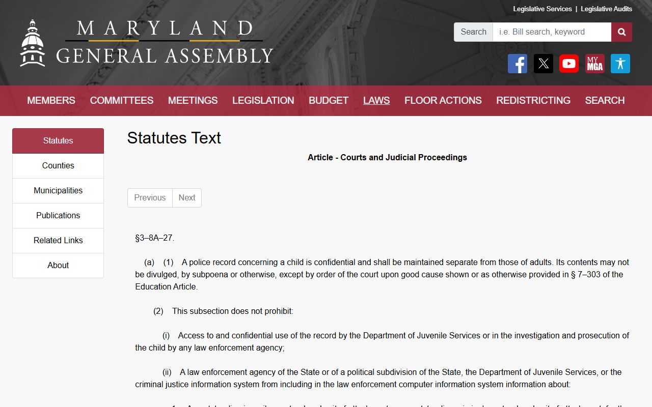 Queen Anne's County marriage and divorce records juvenile confidentiality statute