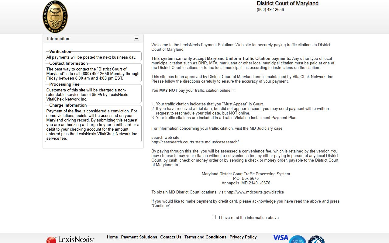 Queen Anne's County traffic court records District Court payment portal