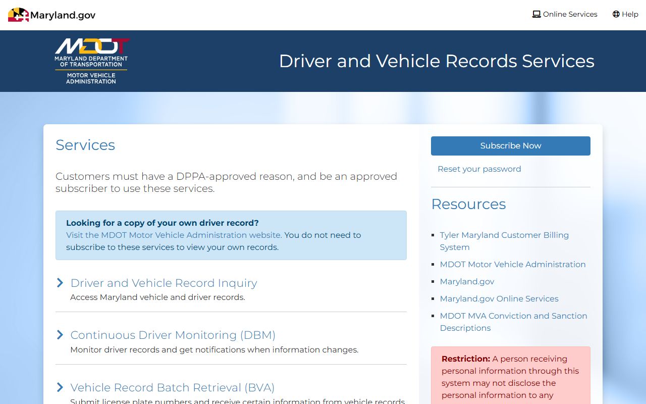 Queen Anne's County traffic court records MVA driver and vehicle records service