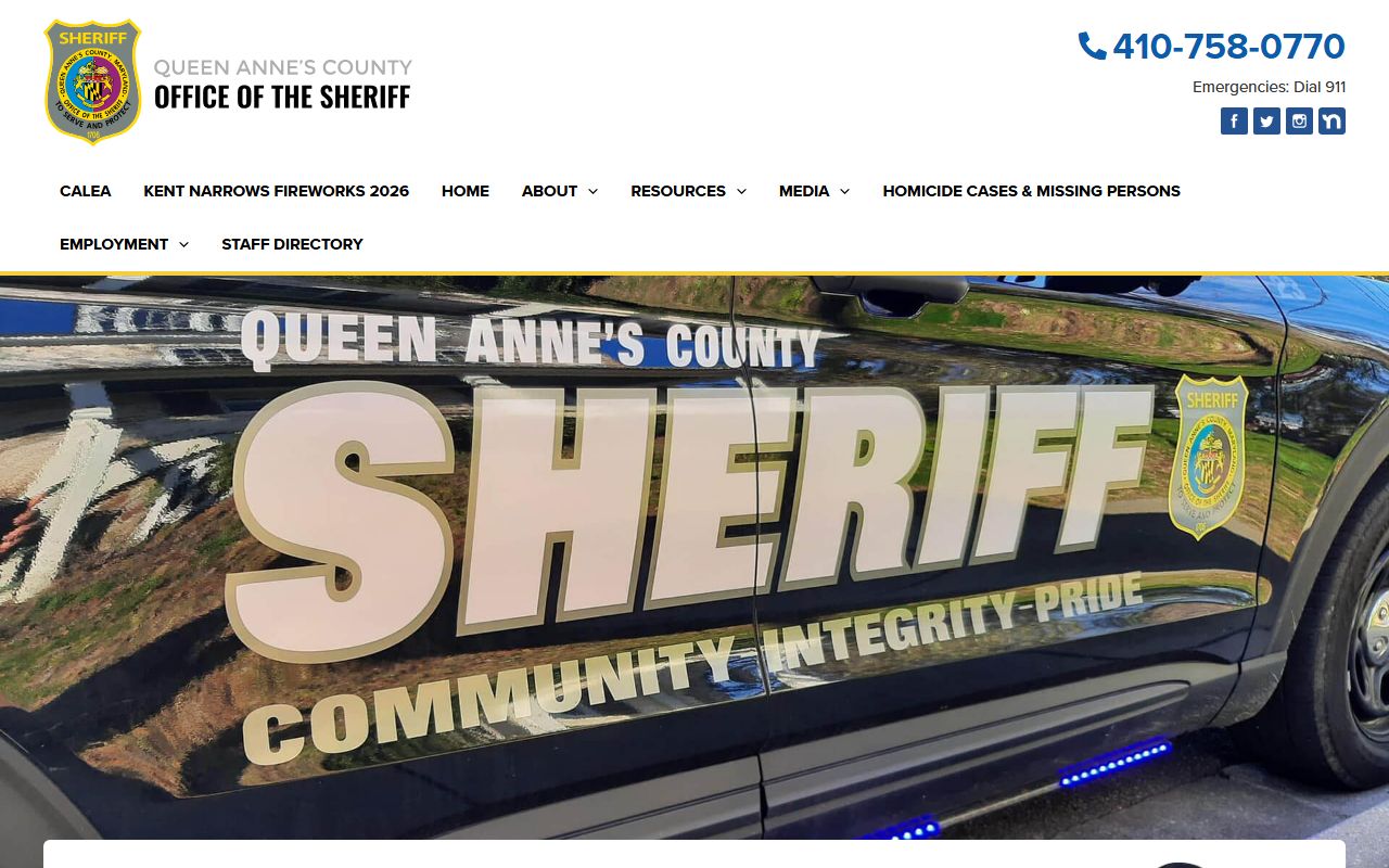 Queen Anne's County warrant search Sheriff's Office homepage