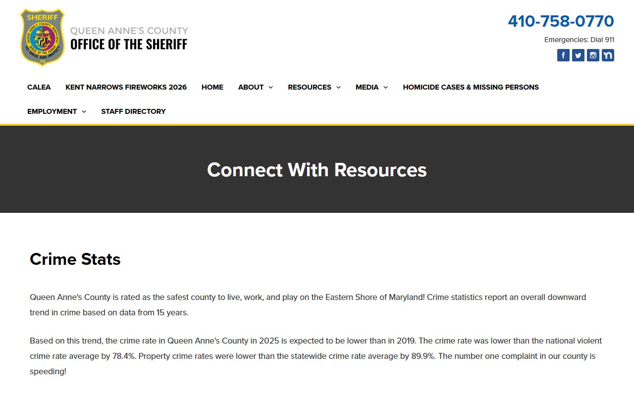 Queen Anne's County warrant records Sheriff useful resources page